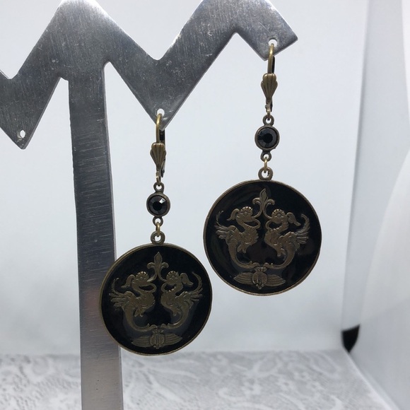 Vintage unique artisan enamel statement earrings - Picture 5 of 5